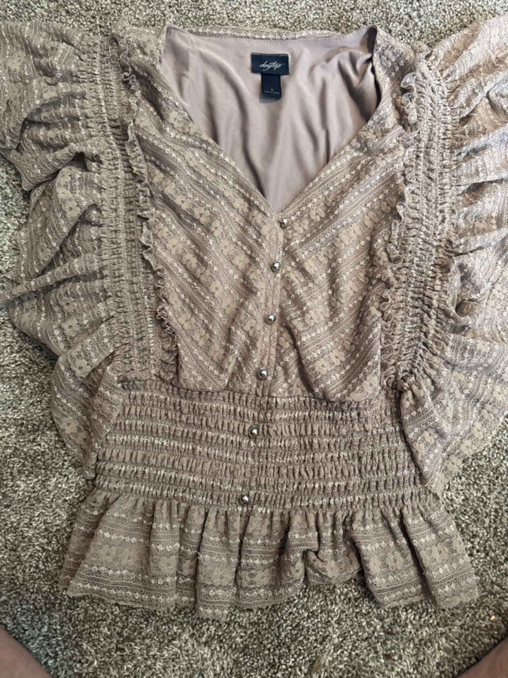 Free People taupe ruffle & lace-detail peplum blouse